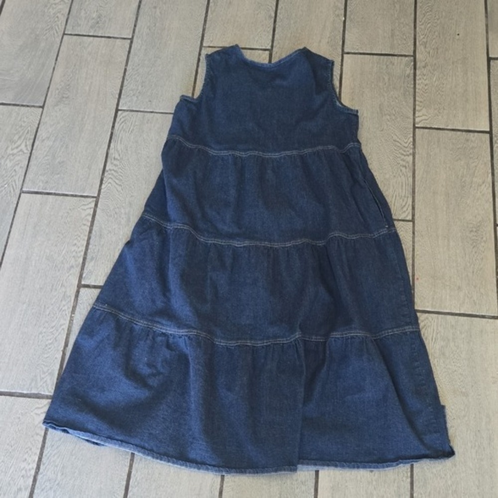Denim Tiered Maxi Dress Sleeveless V‎ Neck Casual Boho Style Size Medium - Picture 8 of 10